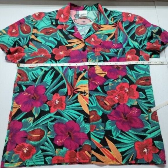 VTG Teddi Sport Women’s Hawaiian Floral Button Up Shirt LG Tropical Blouse 80’s - Picture 9 of 10